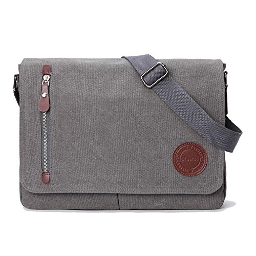 Vintage Canvas Satchel Messenger Bag for Men Women,Travel Shoulder bag 13.5" Laptop Bags Bookbag (Grey)