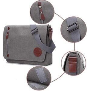 Vintage Canvas Satchel Messenger Bag for Men Women,Travel Shoulder bag 13.5" Laptop Bags Bookbag (Grey)