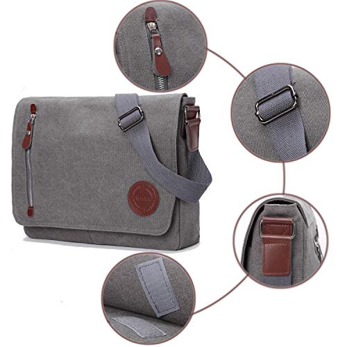 Vintage Canvas Satchel Messenger Bag for Men Women,Travel Shoulder bag 13.5" Laptop Bags Bookbag (Grey)