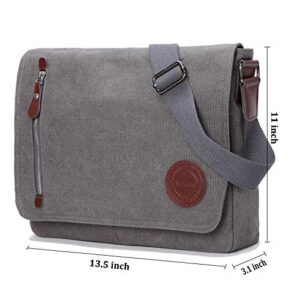 Vintage Canvas Satchel Messenger Bag for Men Women,Travel Shoulder bag 13.5" Laptop Bags Bookbag (Grey)