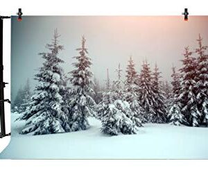 Leyiyi 7x5ft Enchanted Winter Forest Backdrop Snow Covered Woodland Pine Trees Russia Travel Cold Weather Landscape Photography Background Merry Christmas New Year Photo Studio Prop Vinyl Wallpaper
