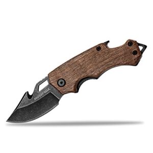 mossy oak mini folding pocket knife, stainless steel drop point blade - edc multi-tool with bottle opener and glass breaker（wood）