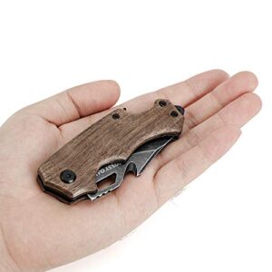 Mossy Oak Mini Folding Pocket Knife, Stainless Steel Drop Point Blade - EDC Multi-tool with Bottle Opener and Glass Breaker（Wood）