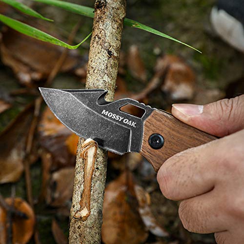 Mossy Oak Mini Folding Pocket Knife, Stainless Steel Drop Point Blade - EDC Multi-tool with Bottle Opener and Glass Breaker（Wood）