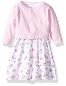 luvable friends baby girls and cardigan casual dress, pink floral, 18-24 months us