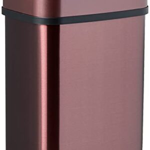 Ninestars Bedroom or Bathroom Automatic Touchless Infrared Motion Sensor Trash Can, 3 Gal 12L, Stainless Steel Base (Rectangular, Burgundy/Black Lid)