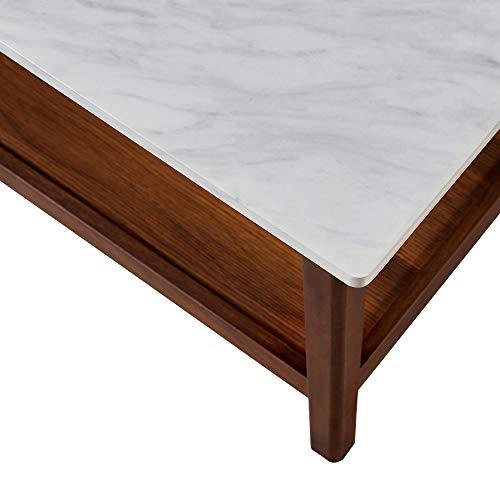 Teamson Home Kingston Coffee Table with Storage Space, 42" x 20" x 17", Faux Marble/Walnut