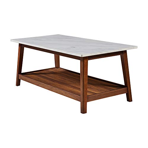 Teamson Home Kingston Coffee Table with Storage Space, 42" x 20" x 17", Faux Marble/Walnut