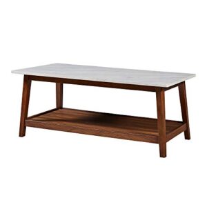 Teamson Home Kingston Coffee Table with Storage Space, 42" x 20" x 17", Faux Marble/Walnut