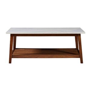 Teamson Home Kingston Coffee Table with Storage Space, 42" x 20" x 17", Faux Marble/Walnut