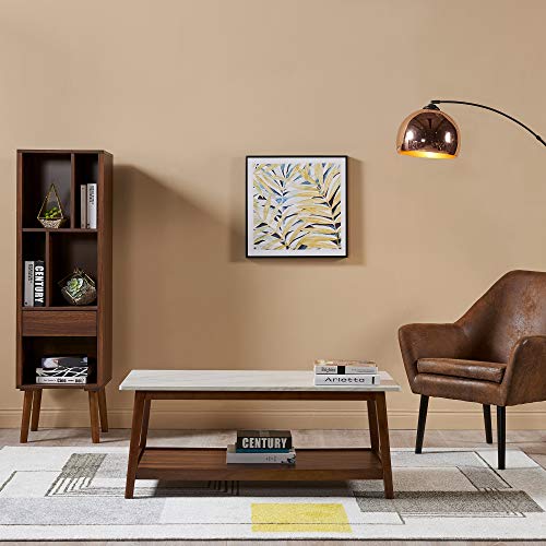 Teamson Home Kingston Coffee Table with Storage Space, 42" x 20" x 17", Faux Marble/Walnut