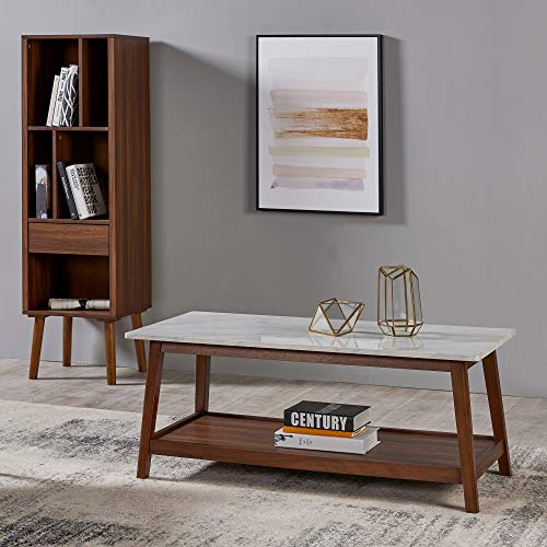 Teamson Home Kingston Coffee Table with Storage Space, 42" x 20" x 17", Faux Marble/Walnut