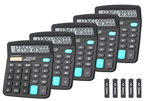 Calculators, BESTWYA 12-Digit Dual Power Handheld Desktop Calculator with Large LCD Display Big Sensitive Button (Black, Pack of 5)