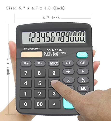 Calculators, BESTWYA 12-Digit Dual Power Handheld Desktop Calculator with Large LCD Display Big Sensitive Button (Black, Pack of 5)