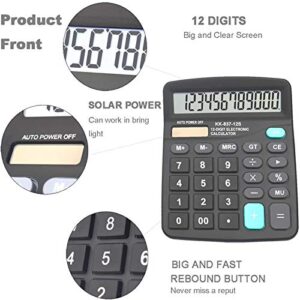 Calculators, BESTWYA 12-Digit Dual Power Handheld Desktop Calculator with Large LCD Display Big Sensitive Button (Black, Pack of 5)