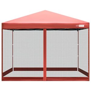 vivohome 210d oxford easy pop up canopy, 8x8 outdoor screen tent with mesh mosquito netting side walls for camping picnic party deck yard events,red
