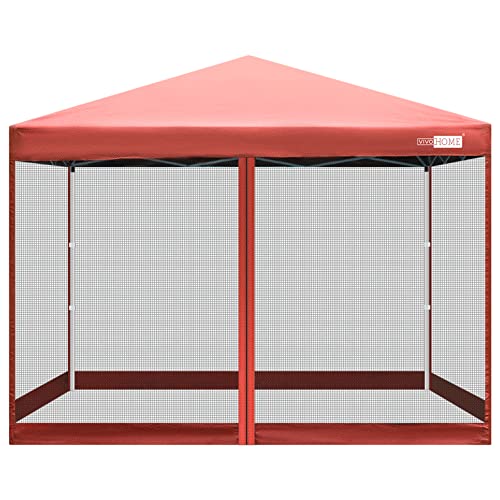 VIVOHOME 210d Oxford Easy Pop Up Canopy, 8x8 Outdoor Screen Tent with Mesh Mosquito Netting Side Walls for Camping Picnic Party Deck Yard Events,Red