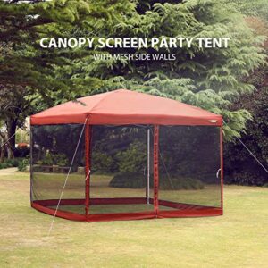 VIVOHOME 210d Oxford Easy Pop Up Canopy, 8x8 Outdoor Screen Tent with Mesh Mosquito Netting Side Walls for Camping Picnic Party Deck Yard Events,Red