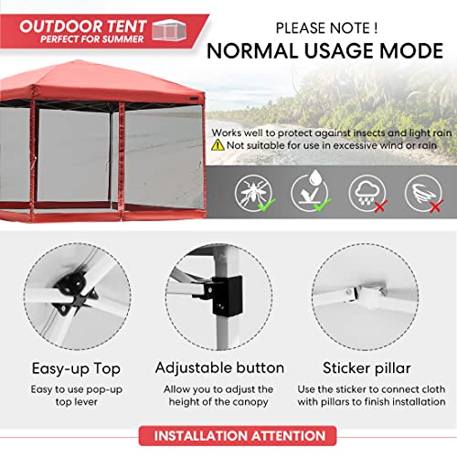 VIVOHOME 210d Oxford Easy Pop Up Canopy, 8x8 Outdoor Screen Tent with Mesh Mosquito Netting Side Walls for Camping Picnic Party Deck Yard Events,Red