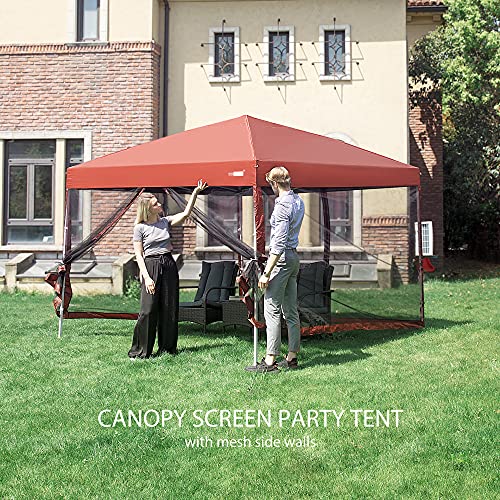 VIVOHOME 210d Oxford Easy Pop Up Canopy, 8x8 Outdoor Screen Tent with Mesh Mosquito Netting Side Walls for Camping Picnic Party Deck Yard Events,Red