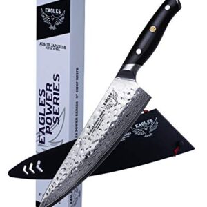 EAGLES KITCHENWARE Chef's Knife Eagles Power Series AUS10 Japanese Super Steel Vacuum treated Gift Box Blade Guard (8" Chef's Knife)