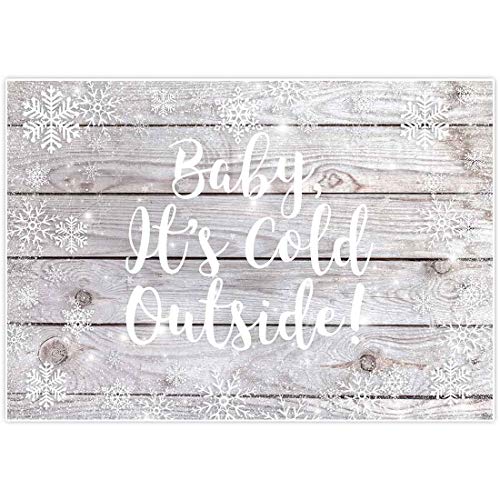 Allenjoy 7x5ft Baby It's Cold Outside Winter Wonderland Theme Backdrop for Kids Birthday Party Banner Festival Rustic Wood Wooden White Snowfall Background Christmas Xmas Baby Shower Home Decor