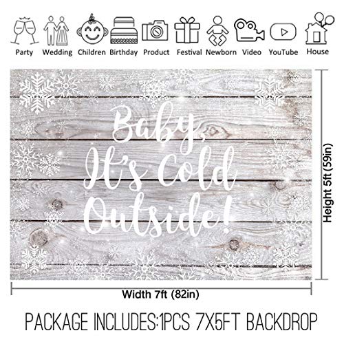 Allenjoy 7x5ft Baby It's Cold Outside Winter Wonderland Theme Backdrop for Kids Birthday Party Banner Festival Rustic Wood Wooden White Snowfall Background Christmas Xmas Baby Shower Home Decor