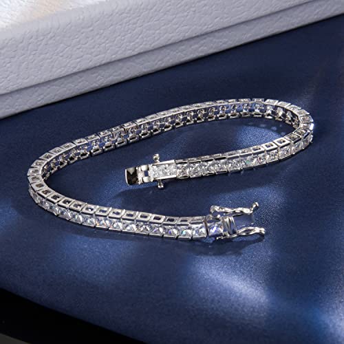 SHKA 925 Sterling Silver Princess Square Cut Tennis Bracelet 18K Women’s Bracelet CZ Bracelets Bridal bracelet with 3x3mm Sparking Cubic Zirconia Stone (Blatinum 6.75 inch)