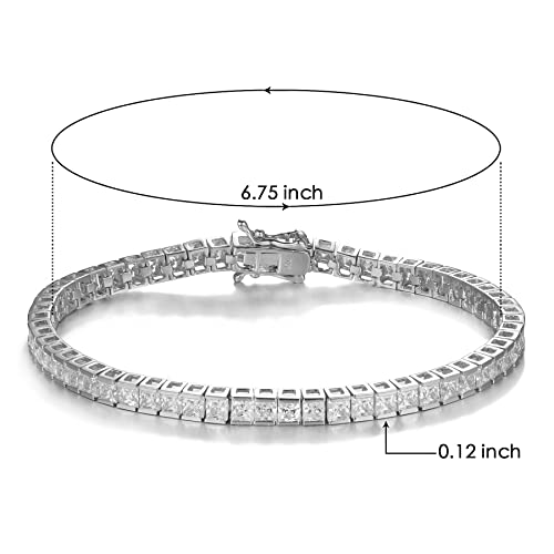 SHKA 925 Sterling Silver Princess Square Cut Tennis Bracelet 18K Women’s Bracelet CZ Bracelets Bridal bracelet with 3x3mm Sparking Cubic Zirconia Stone (Blatinum 6.75 inch)