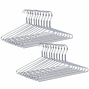 amber home heavy duty metal shirt coat hangers 20 pack, stainless steel clothes hanger with polished chrome, 17 inch silver metal wire hanger