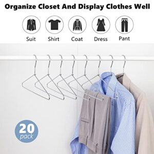 Amber Home Heavy Duty Metal Shirt Coat Hangers 20 Pack, Stainless Steel Clothes Hanger with Polished Chrome, 17 Inch Silver Metal Wire Hanger