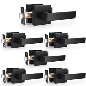 probrico matte black passage door levers square hall closet handles, heavy duty interior non-locking lever sets, reversible for right & left side, 6 pack