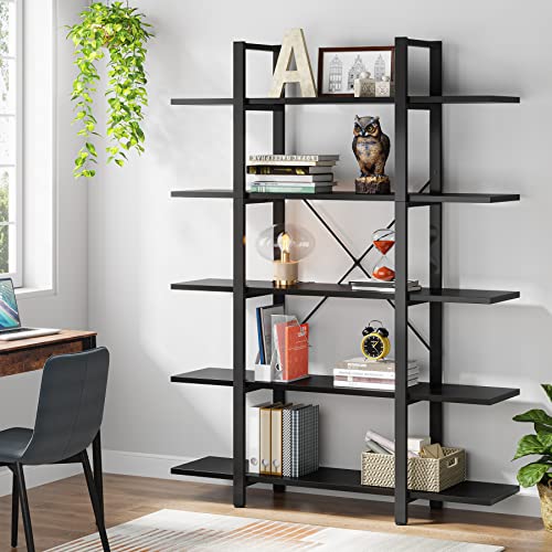 Tribesigns 5-Tier Bookshelf, Vintage Industrial Style Bookcase 72 H x 12 W x 47L Inches, Black