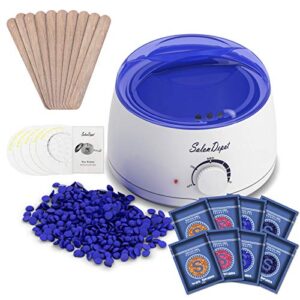 waxing kit - portable wax heater for hair removal with 8 pack hard wax beans(2 oz/pack) for women and men, wax warmer kit - suitable for different types of hair, eyebrow, facial, armpit, bikini, brazilian - for home use by salondepot (blue)