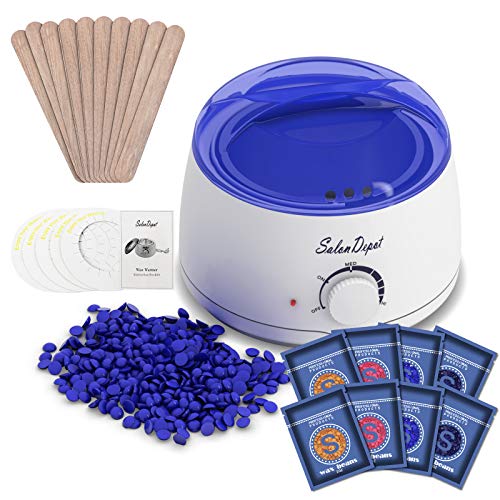 Waxing Kit - Portable Wax Heater for Hair Removal with 8 Pack Hard Wax Beans(2 oz/Pack) for Women and Men, Wax Warmer Kit - Suitable for Different Types of Hair, Eyebrow, Facial, Armpit, Bikini, Brazilian - for Home Use by SalonDepot (Blue)