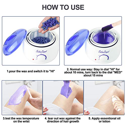 Waxing Kit - Portable Wax Heater for Hair Removal with 8 Pack Hard Wax Beans(2 oz/Pack) for Women and Men, Wax Warmer Kit - Suitable for Different Types of Hair, Eyebrow, Facial, Armpit, Bikini, Brazilian - for Home Use by SalonDepot (Blue)