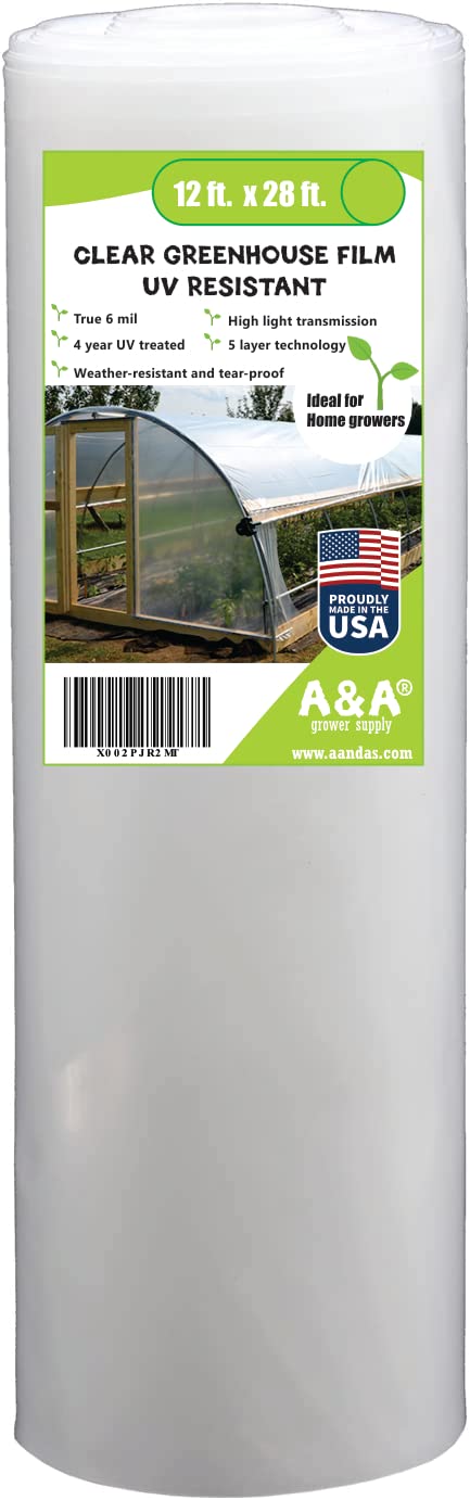 A&A Green Store Greenhouse Plastic Film Clear Polyethylene Cover UV Resistant 12 ft Wide x 28 ft Long