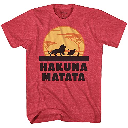 Disney Lion King Hakuna Matata Pumbaa Timon Africa Simba Mufasa Disneyland World Tee Adult Graphic T-Shirt Apparel (Large, Premium Red Heather)