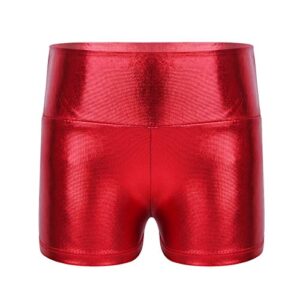 acsuss kids girls shiny metallic high waist shorts gymnastics ballet dance yoga sports shorts hot pants dancewear red 10