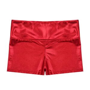 ACSUSS Kids Girls Shiny Metallic High Waist Shorts Gymnastics Ballet Dance Yoga Sports Shorts Hot Pants Dancewear Red 10