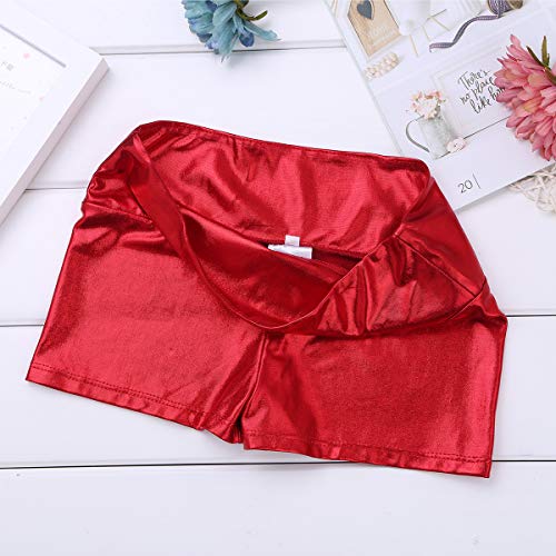 ACSUSS Kids Girls Shiny Metallic High Waist Shorts Gymnastics Ballet Dance Yoga Sports Shorts Hot Pants Dancewear Red 10