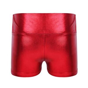 ACSUSS Kids Girls Shiny Metallic High Waist Shorts Gymnastics Ballet Dance Yoga Sports Shorts Hot Pants Dancewear Red 10