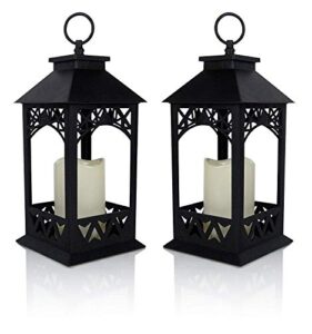 fnl decorative led lanterns - set of 2 black lantern with led pillar candle outdoor indoor
