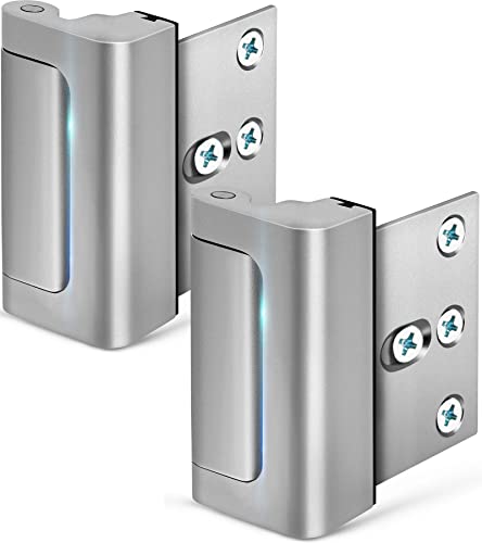 Home Security Door Lock, Childproof Door Reinforcement Lock with 3 Inch Stop Withstand 800 lbs for Top Front Inward Swinging Door, Upgrade Flip High Night Lock to Defend Your Home Kids (Silver-2 Pack)