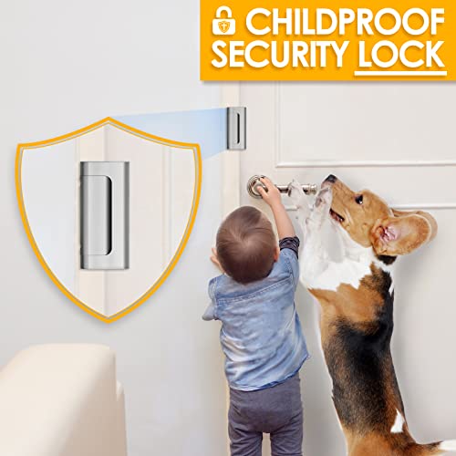 Home Security Door Lock, Childproof Door Reinforcement Lock with 3 Inch Stop Withstand 800 lbs for Top Front Inward Swinging Door, Upgrade Flip High Night Lock to Defend Your Home Kids (Silver-2 Pack)