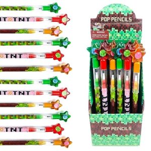 tinymills 24 pcs pixel miner themed multi point pencils party favor mine pixel craft back to school pencils classroom rewards prizes goody bag treat bag stuffers