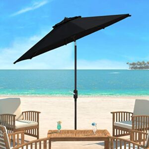 Safavieh PAT8001D Outdoor Collection Ortega Black Uv Resistant 9 Ft Auto Tilt Crank Umbrella