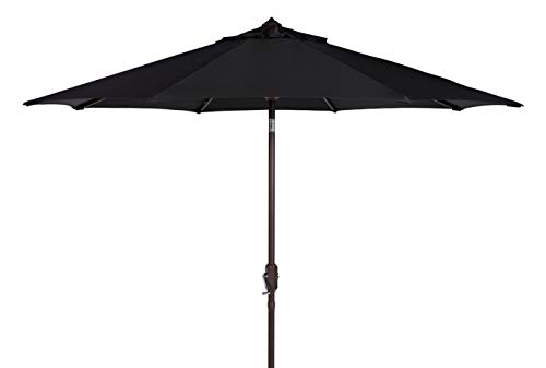 Safavieh PAT8001D Outdoor Collection Ortega Black Uv Resistant 9 Ft Auto Tilt Crank Umbrella