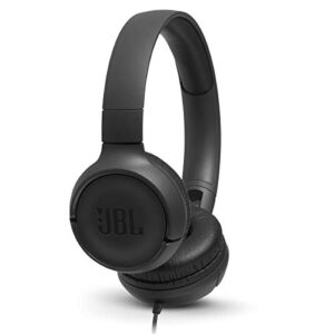 jbl tune500 wired on-ear headphones with one-button remote and mic (black)