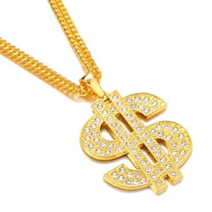 HENGYID Hip Hop Jewelry Gold Necklace Chain with Dollar Sign, 18K Gold Plated Hip Hop Chain Necklace Pendant for Men, 32 inch